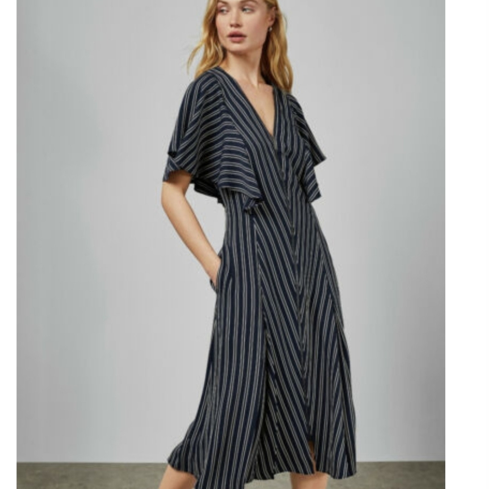 Ted Baker Flissie Midi Dress Navy White Stripe Zip Front Nautical Nwt Us 2